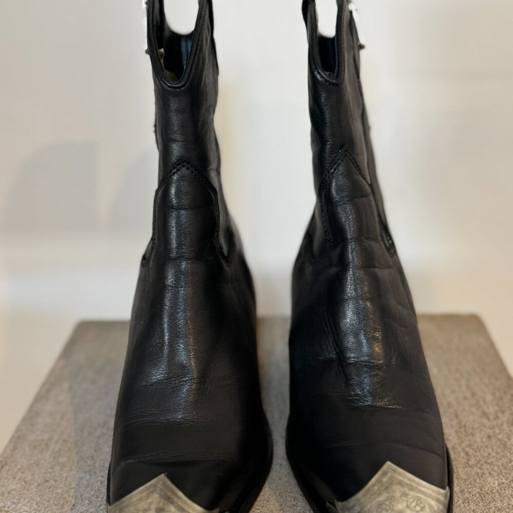 Free People Western Leather Black Bootie Size 36.5 - Picture 3 of 7